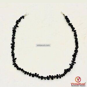 Boho Black Stone Necklace, Handmade Black Stone Beaded Necklace, Black Gemstone